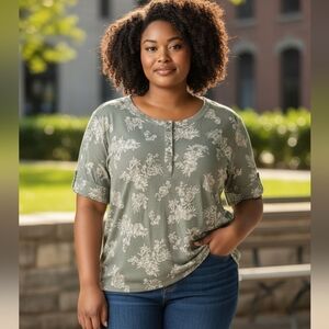 Lucky Brand Olive Floral Blouse